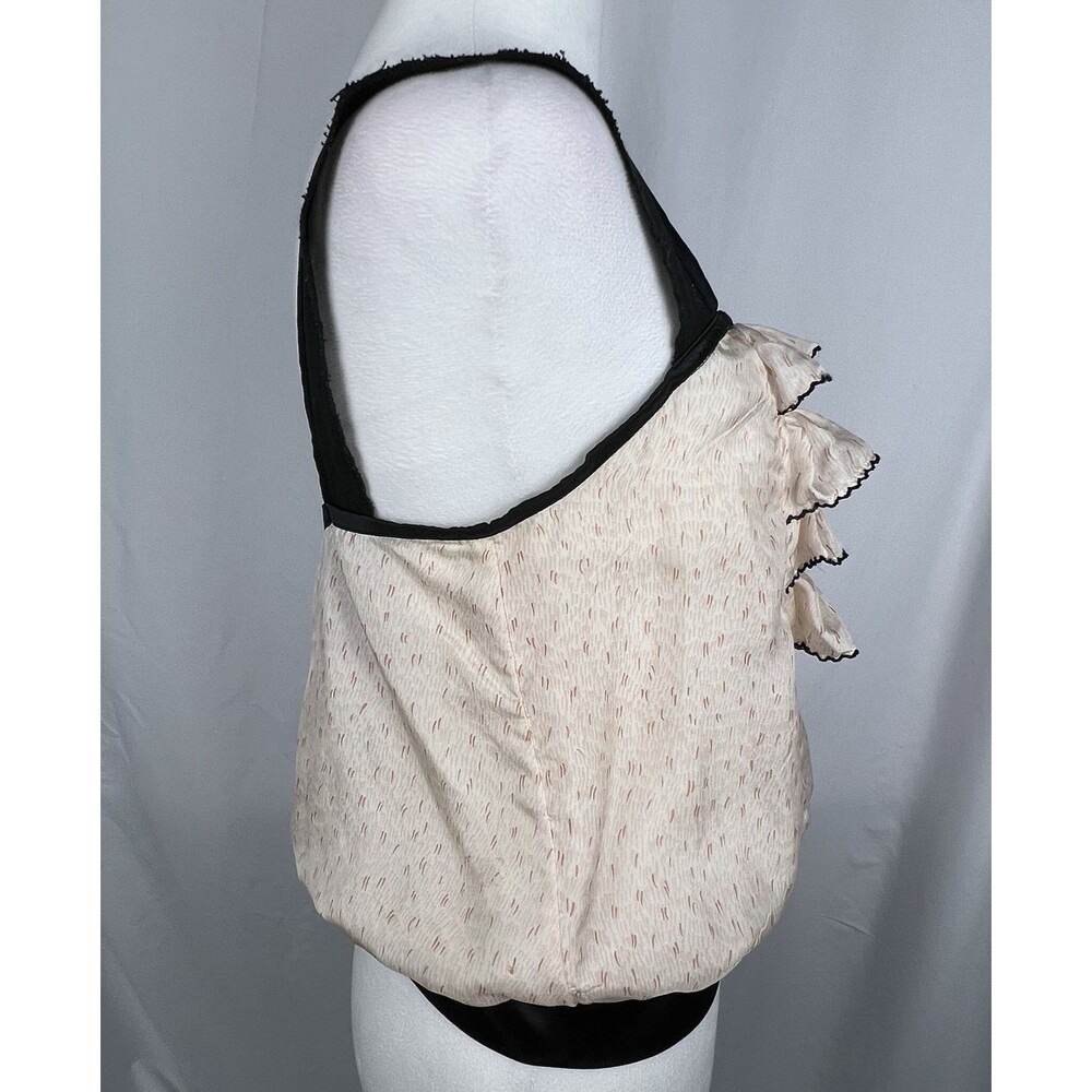 Chelsea Flower Ruffle Front Top 100% Silk Blush Pink Black Trim Size M Coquette - Picture 8 of 16